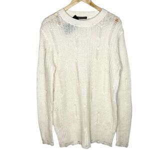 Brandy Melville Open Knit Oversized Sweater Cream Womens One Size Baggy Mohair